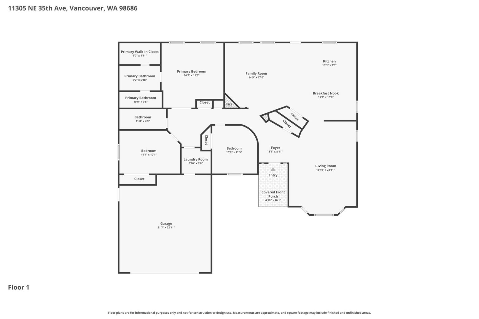 Floor plan of 11305 NE 35th Ave, a single-level home