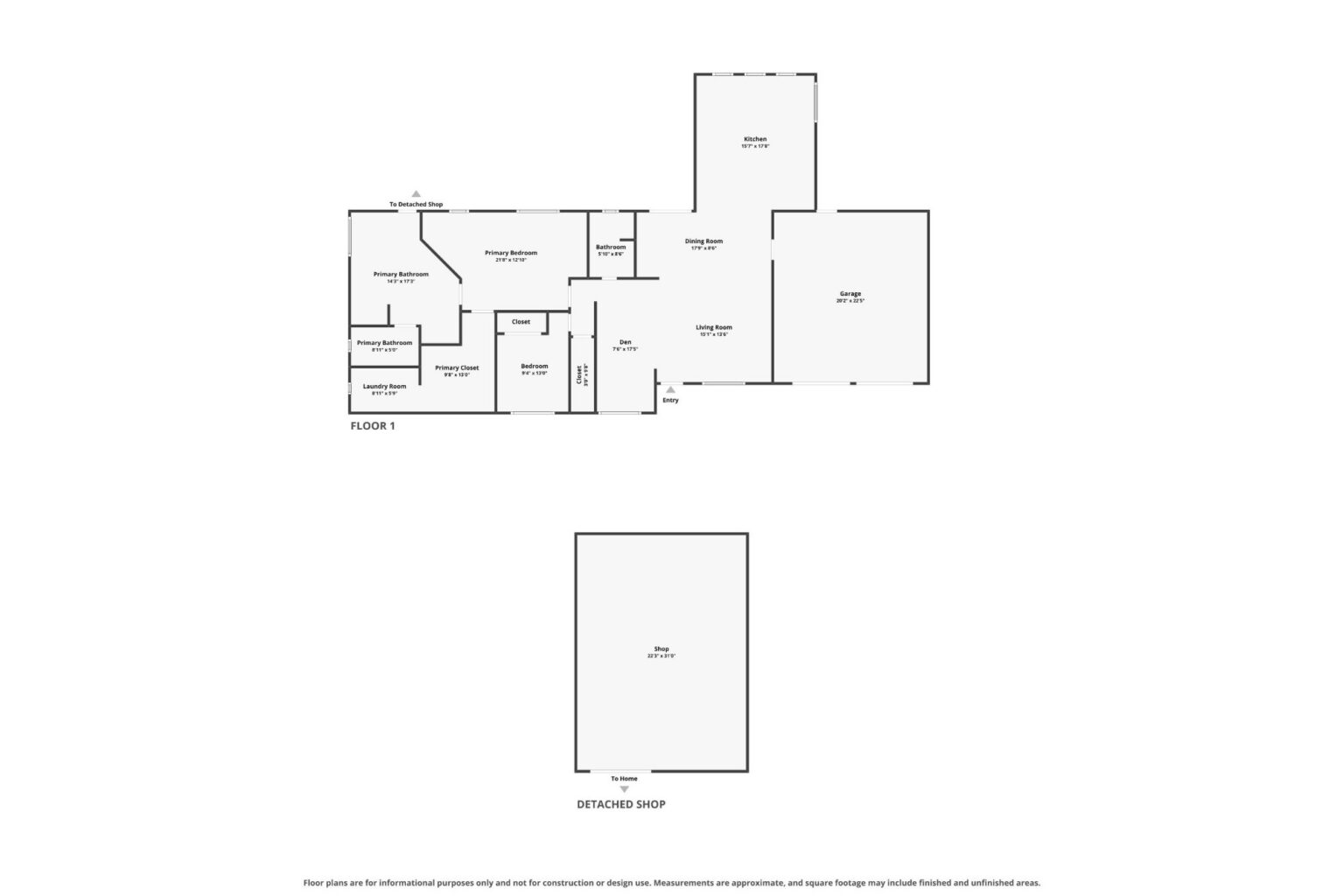 Floor plan of 15781 S Loder Rd, a single-level home with a garage and a detached shop