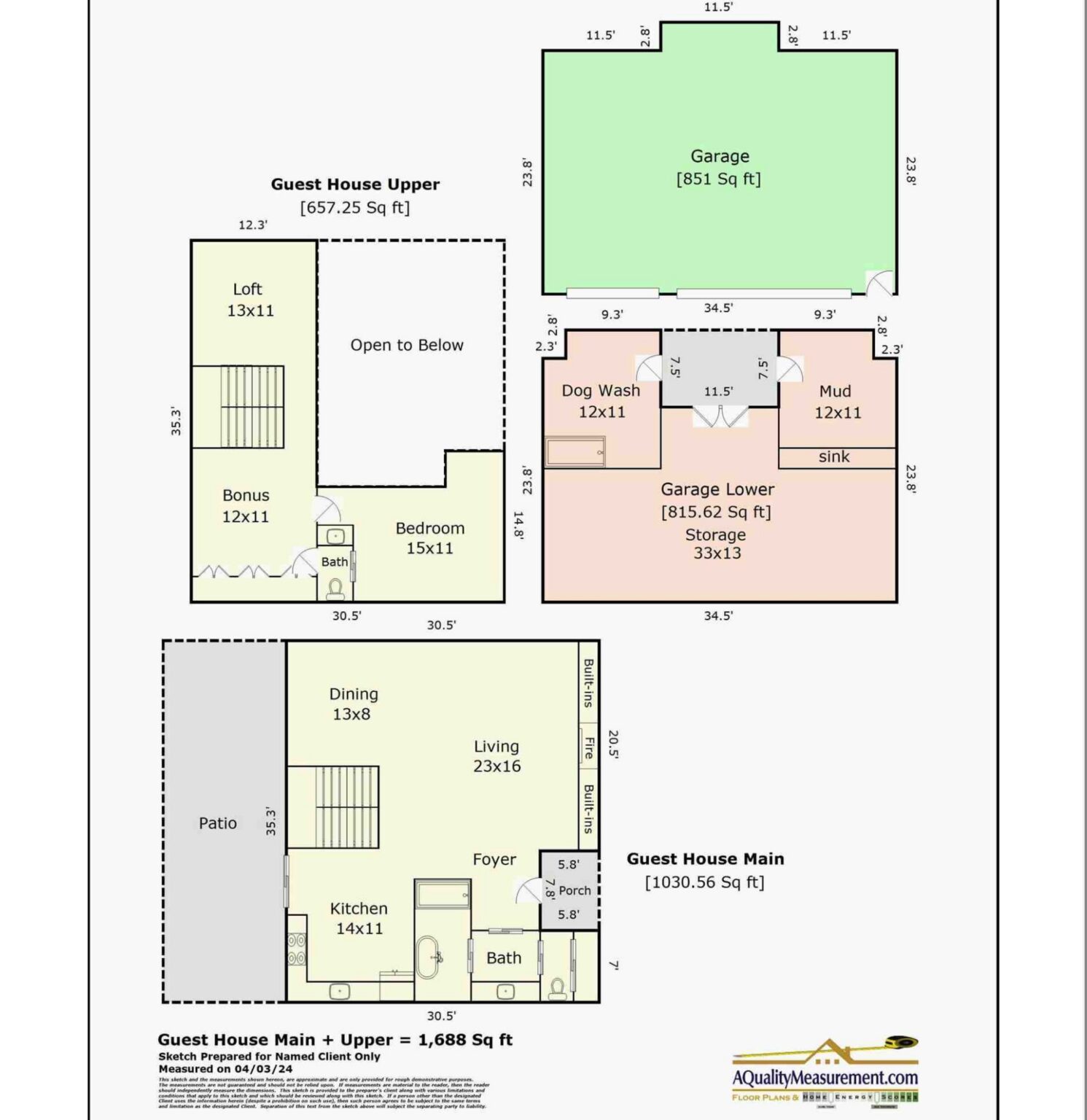 Floor plan of the guest house and garage at 4414 SW Semler Way